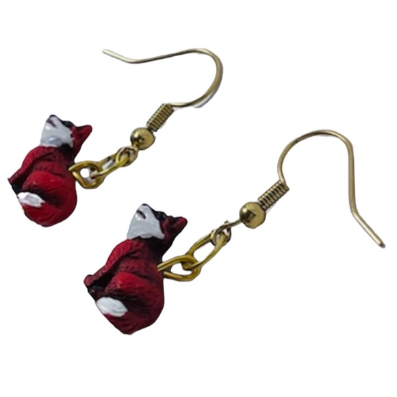 Fox red & white resin charm earrings NEW - Picture 4 of 8